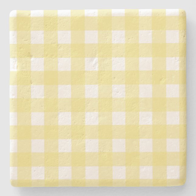Posavasos De Piedra Gingham blanco y amarillo pálido (Anverso)