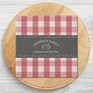 Posavasos De Piedra Gingham Rojo Rústico de Campo Pizarra Negra