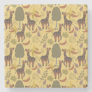 Posavasos De Piedra Giraffilia patrón transparente fondo amarillo
