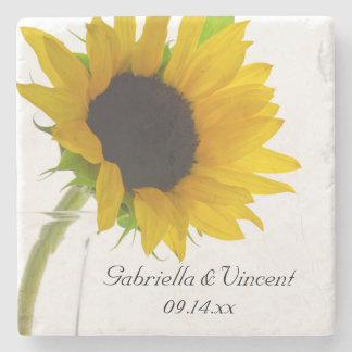 Posavasos De Piedra Girasol amarillo en Boda blanco