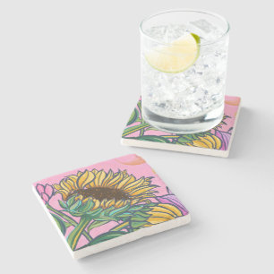 Posavasos De Piedra Girasol Artístico Rosa Colorido