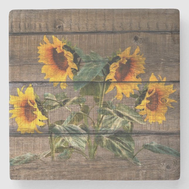 Posavasos De Piedra Girasol de madera de grano rústico (Anverso)