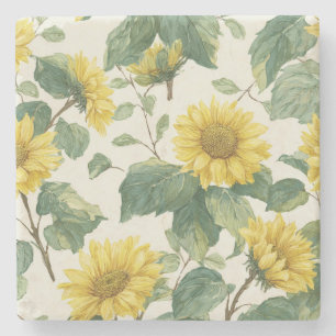 Posavasos De Piedra Girasol Rústico Acuarela Floral Casa de Campo