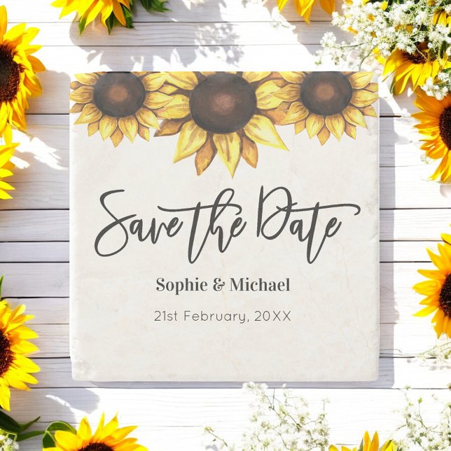 Posavasos De Piedra Girasol Salven la cita Boda Rustic (Subido por el creador)