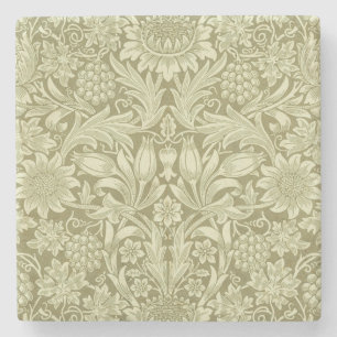 Posavasos De Piedra Girasol William Morris Vintage Damask Oliva