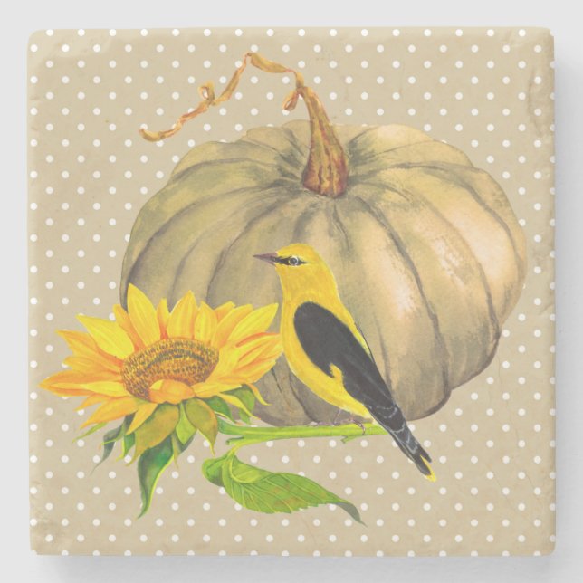 Posavasos De Piedra Girasol y finca de la calabaza otoñal (Anverso)