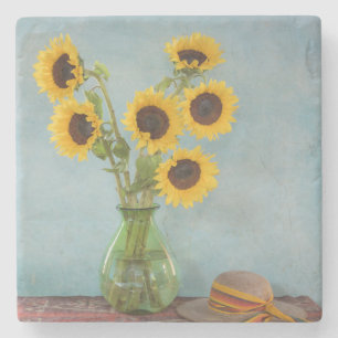 Posavasos De Piedra Girasoles en jarrón sobre mesa