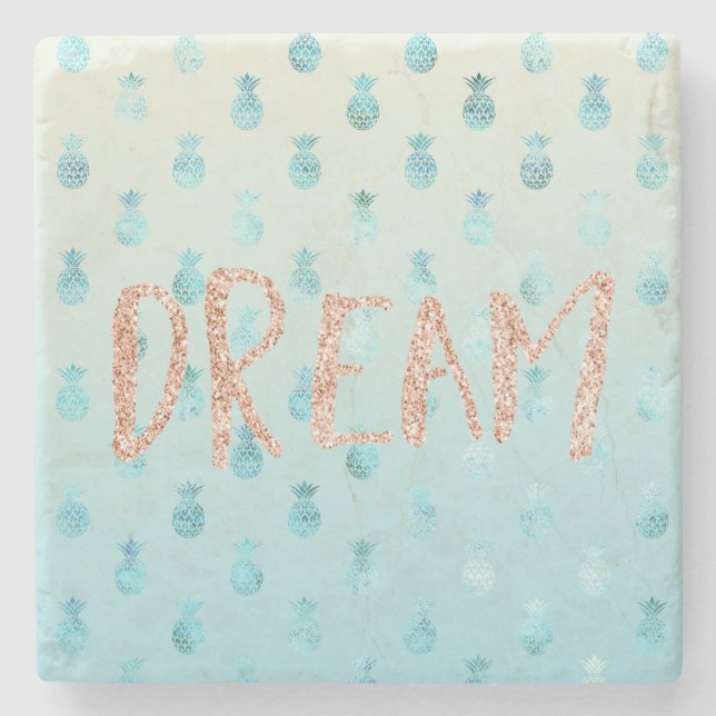 Posavasos De Piedra Girly Aqua Glam Tropical Pineapples Dream (Anverso)