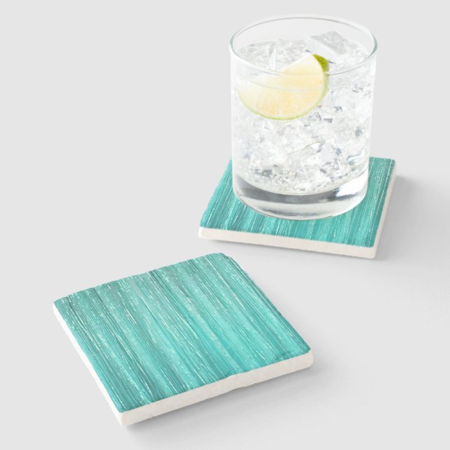 Posavasos De Piedra Girly Aqua Mint Glam Glitzy Tinsel Stripes (Lateral)