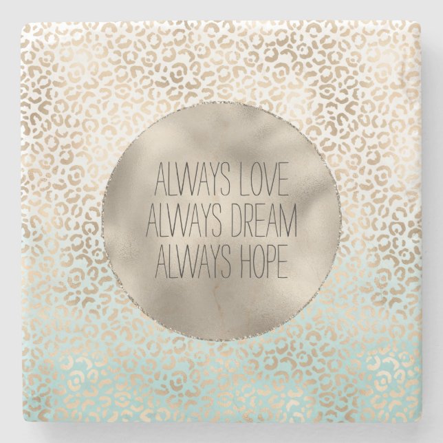 Posavasos De Piedra Girly Mint Gold Ombre Leopardo Print (Anverso)