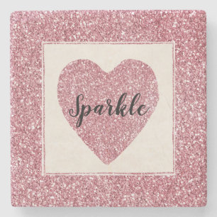 Posavasos De Piedra Girly Pink Rose Purpurina Sparkle