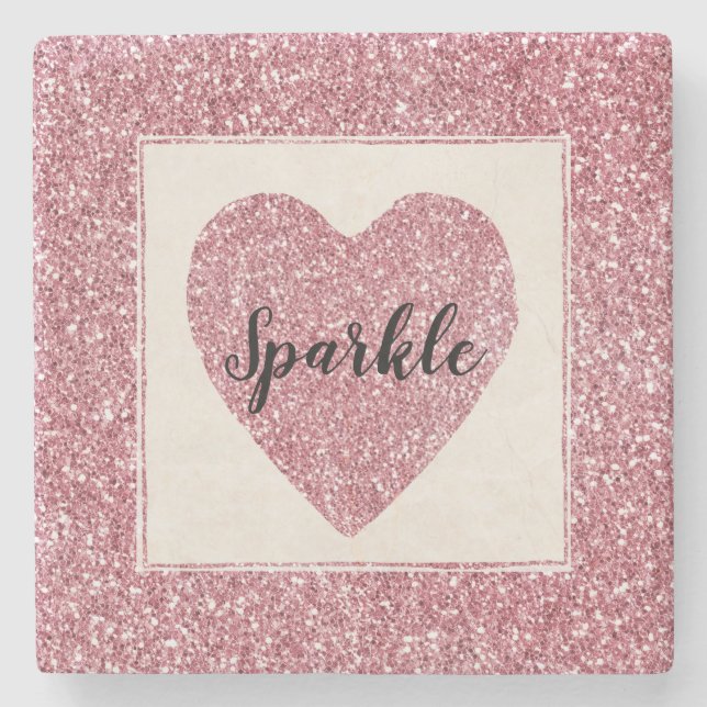 Posavasos De Piedra Girly Pink Rose Purpurina Sparkle (Anverso)