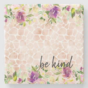 Posavasos De Piedra Giro Floral Peach Giraffe Print Watercolor