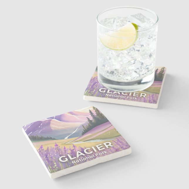 Posavasos De Piedra Glacier National Park | Spring Lavender Watercolor (Lateral)