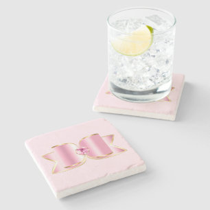 Posavasos De Piedra Glam Bow rosa con piedra angular