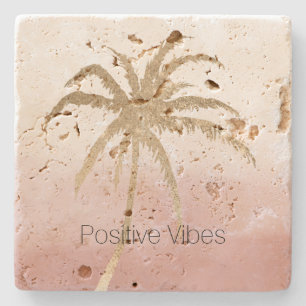 Posavasos De Piedra Glam Gold Palm Tropical Pink Pink