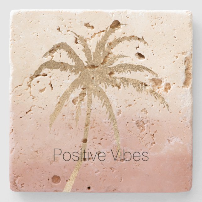 Posavasos De Piedra Glam Gold Palm Tropical Pink Pink (Anverso)