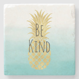Posavasos De Piedra Glam Gold Pineapia Aqua Watercolor Ombre