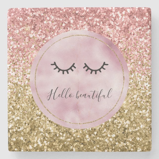 Posavasos De Piedra Glam Pink Gold Purpurina Black Eyelashes (Anverso)