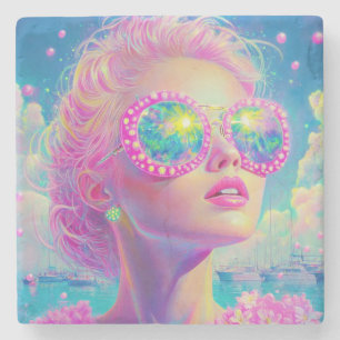 Posavasos De Piedra Glamorosa mujer neón con gafas de espuma