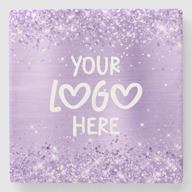 Posavasos De Piedra Glittery Lavender Faux Foil Business Logo (Anverso)