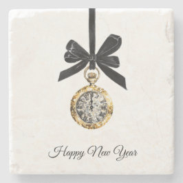 Posavasos De Piedra Glitzy Gold Plata Año Nuevo Hora de Medianoche
