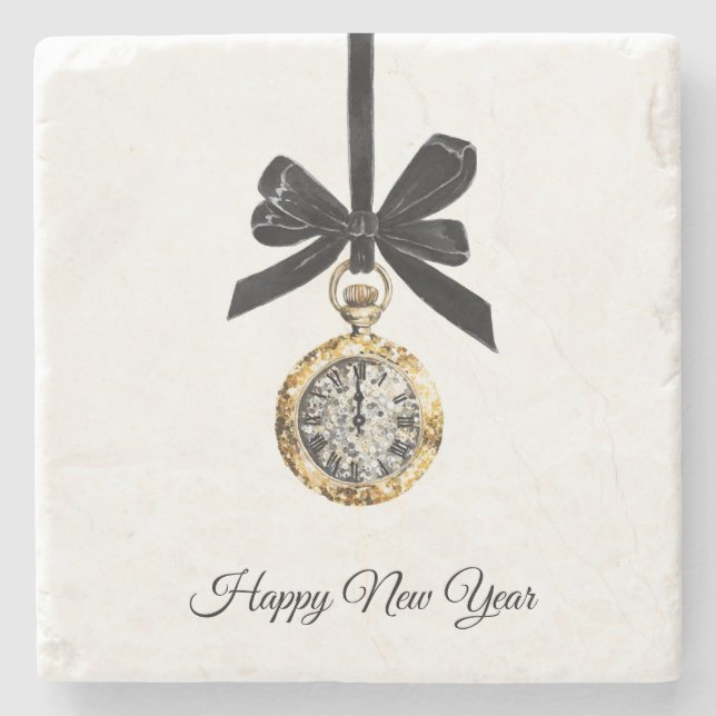 Posavasos De Piedra Glitzy Gold Silver New Year Midnight Hour   (Anverso)