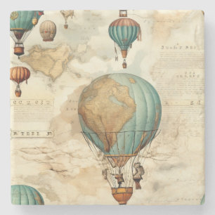 Posavasos De Piedra Globo de aire caliente de época en un paisaje sere