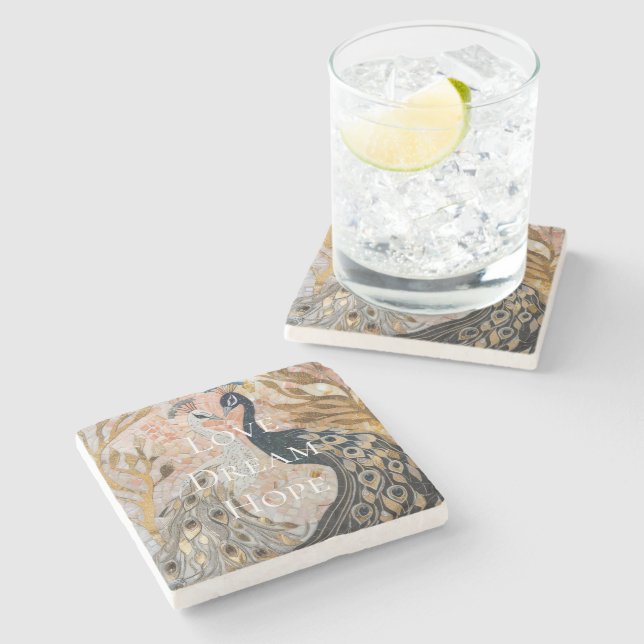 Posavasos De Piedra Gloria de oro rosa de pavo real de bonito (Lateral)