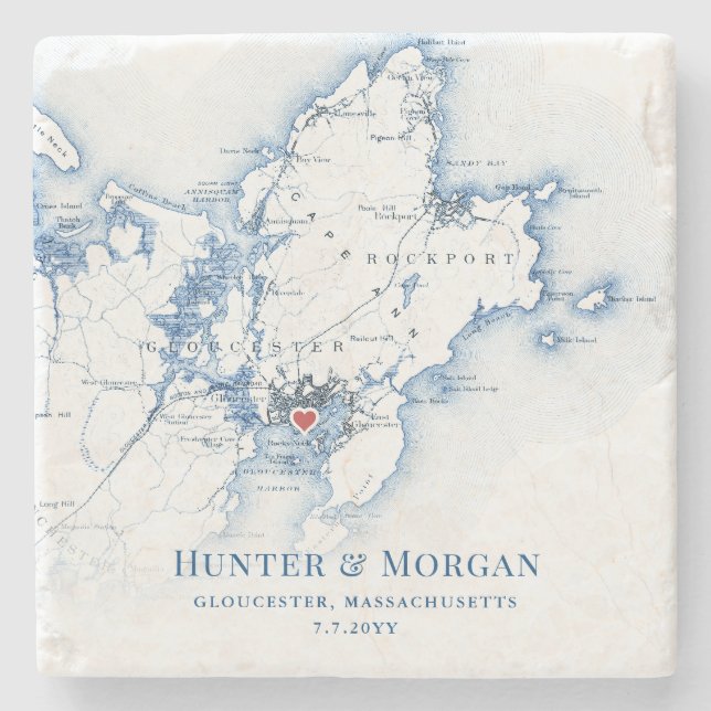 Posavasos De Piedra Gloucester Massachusetts Destino Boda Favor (Anverso)