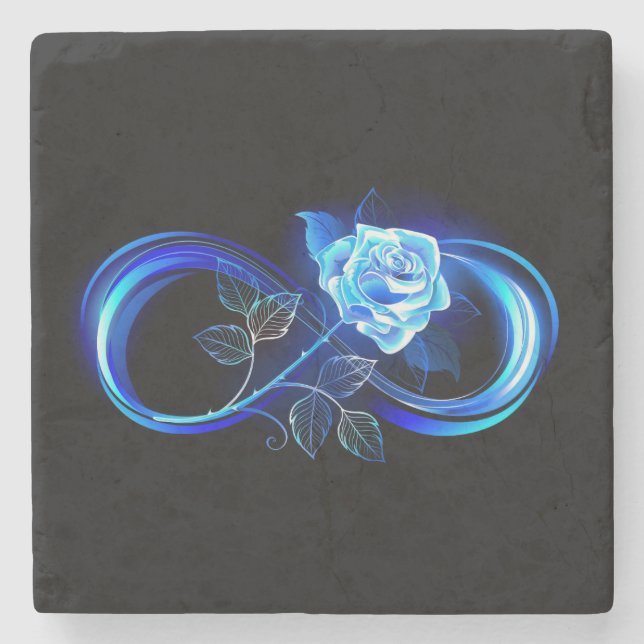 Posavasos De Piedra Glowing infinity with blue rose (Anverso)