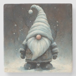 Posavasos De Piedra Gnome de invierno en un bosque nevado