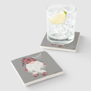 Posavasos De Piedra Gnome Jardín Feliz Navidad Búfalo Rojo Paj