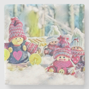 Posavasos De Piedra Gnomes en la cosecha de la pintura acuarela de nie