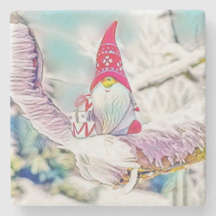 Posavasos De Piedra Gnomes en la pintura de la acuarela de nieve