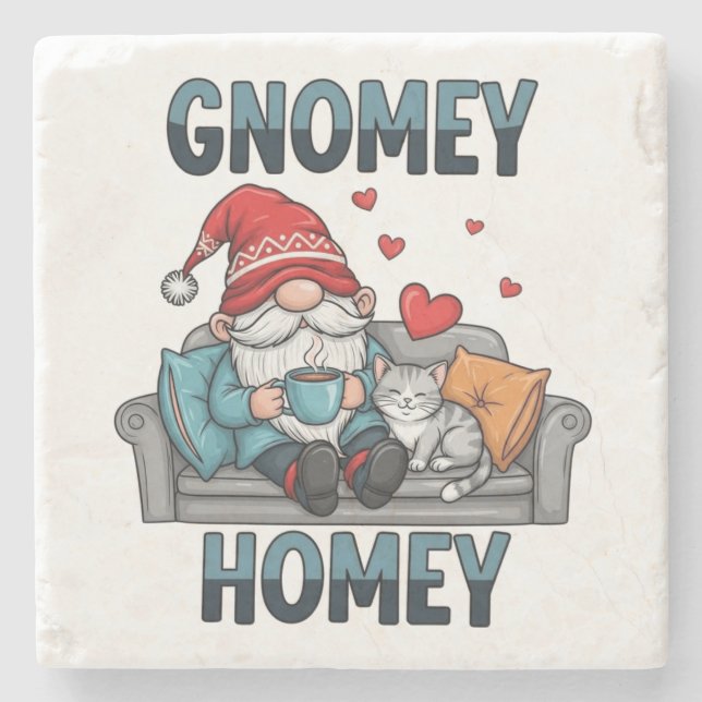 Posavasos De Piedra Gnomey homey gnome en casa (Anverso)