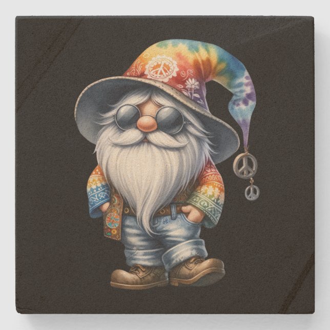Posavasos De Piedra Gnomo hippie (Anverso)