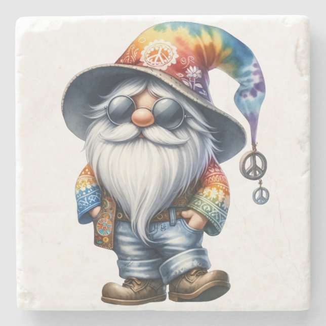 Posavasos De Piedra Gnomo hippie (Anverso)