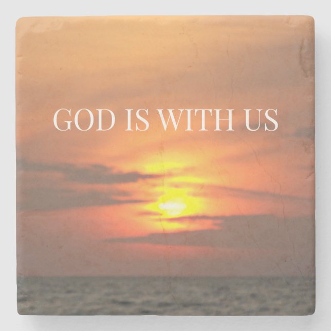Posavasos De Piedra "God Is With Us Sunrise Minimalist Design" (Anverso)