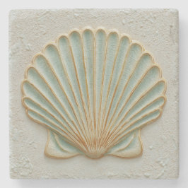 Posavasos De Piedra Gold and Aqua Scallop Shell Coastal