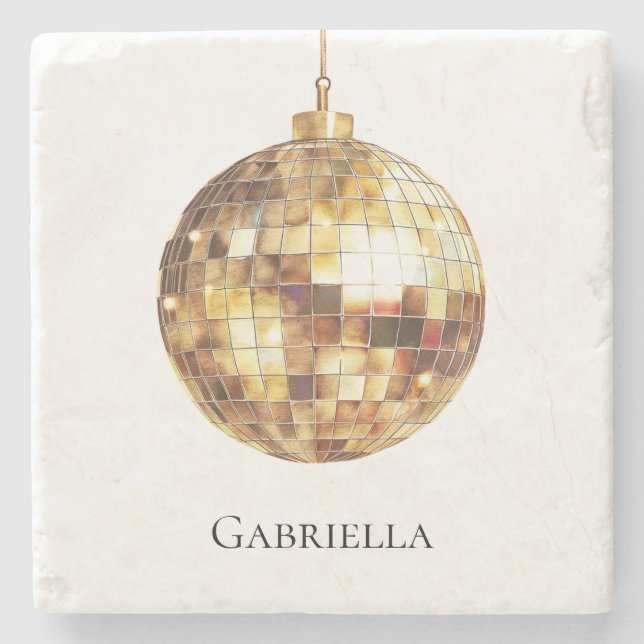 Posavasos De Piedra Gold Disco Ball (Anverso)