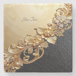 Posavasos De Piedra Gold Floral Embellishments Stone Coaster