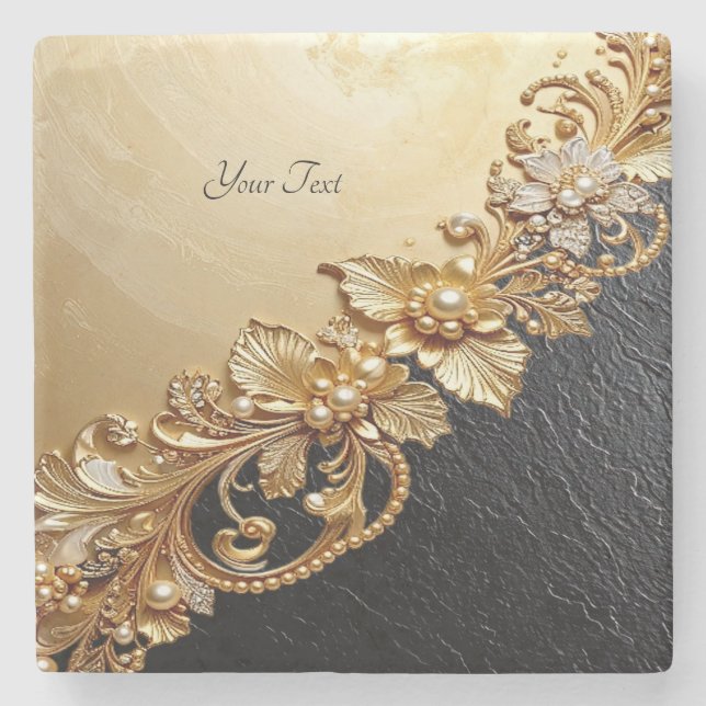 Posavasos De Piedra Gold Floral Embellishments Stone Coaster (Anverso)