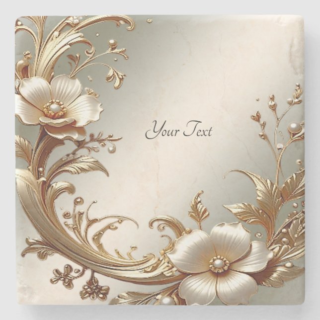 Posavasos De Piedra Gold Floral Stone Coaster (Anverso)