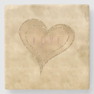 Posavasos De Piedra Gold Glitzy Purpurina Love Heart