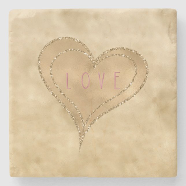 Posavasos De Piedra Gold Glitzy Purpurina Love Heart (Anverso)