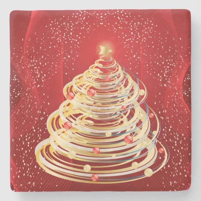 Posavasos De Piedra Gold Swirls Modern Art Christmas Tree (Anverso)