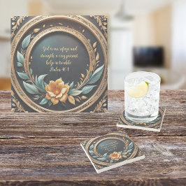 Posavasos De Piedra Gold Teal Verona Atardecer Personalizable 