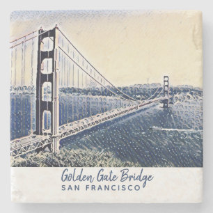 Posavasos De Piedra Golden Gate Bridge San Francisco Watercolor Art