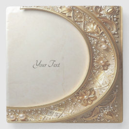 Posavasos De Piedra Golden Ornate Frame Stone Coaster
